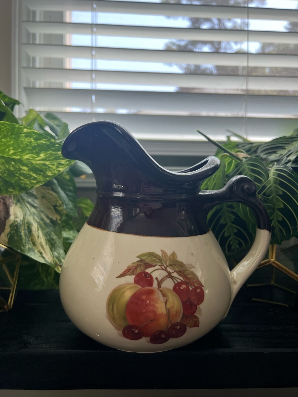 Mccoy Two-Tone Fruit Pitcher in Cream and Dark Brown/Burgundy
